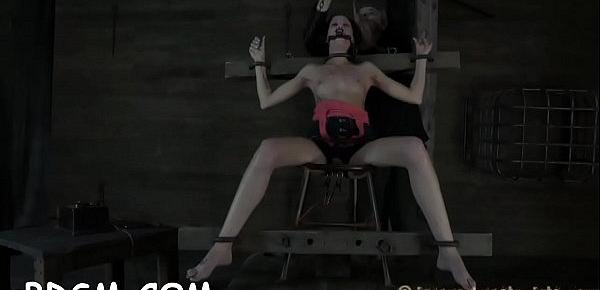  Restrained girl made to submit to fellow horny demands